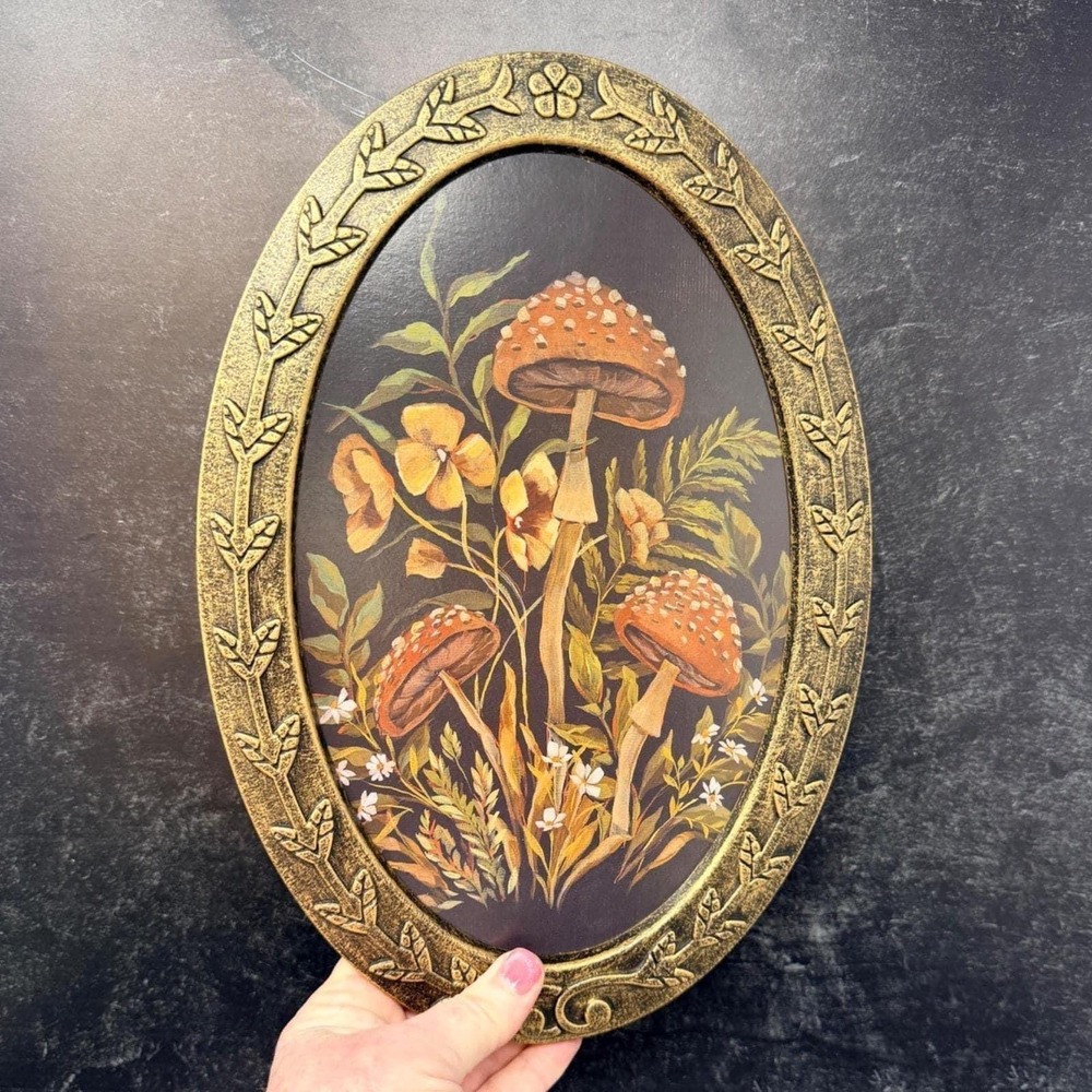 Hidden Garden Mushroom Botanical Framed Wall Art Vintage Style Ornate Frame - Picture 7 of 7